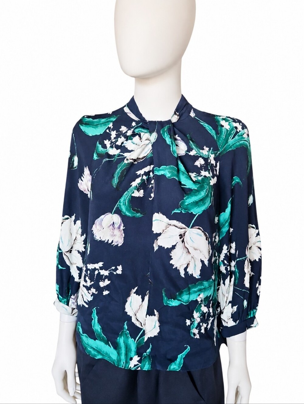 ERDEM | Multicolor Floral Print Mock Neck Blouse in Size US 2